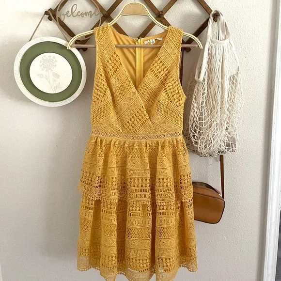 Francesca's Collections | Dresses | Summer Yellow Lace Tiered Dress |  Poshmark